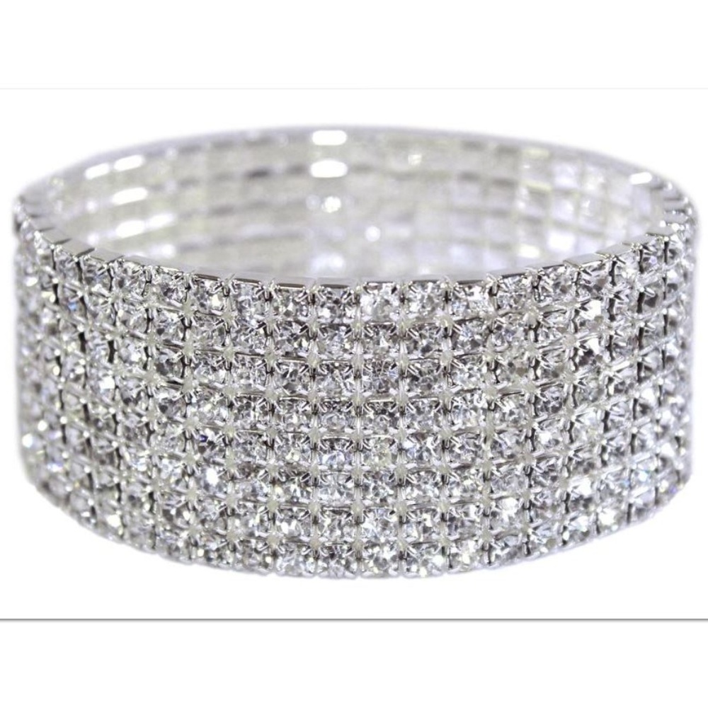 Crystal Rhinestone Bracelet 8 Row Clear Stretch
